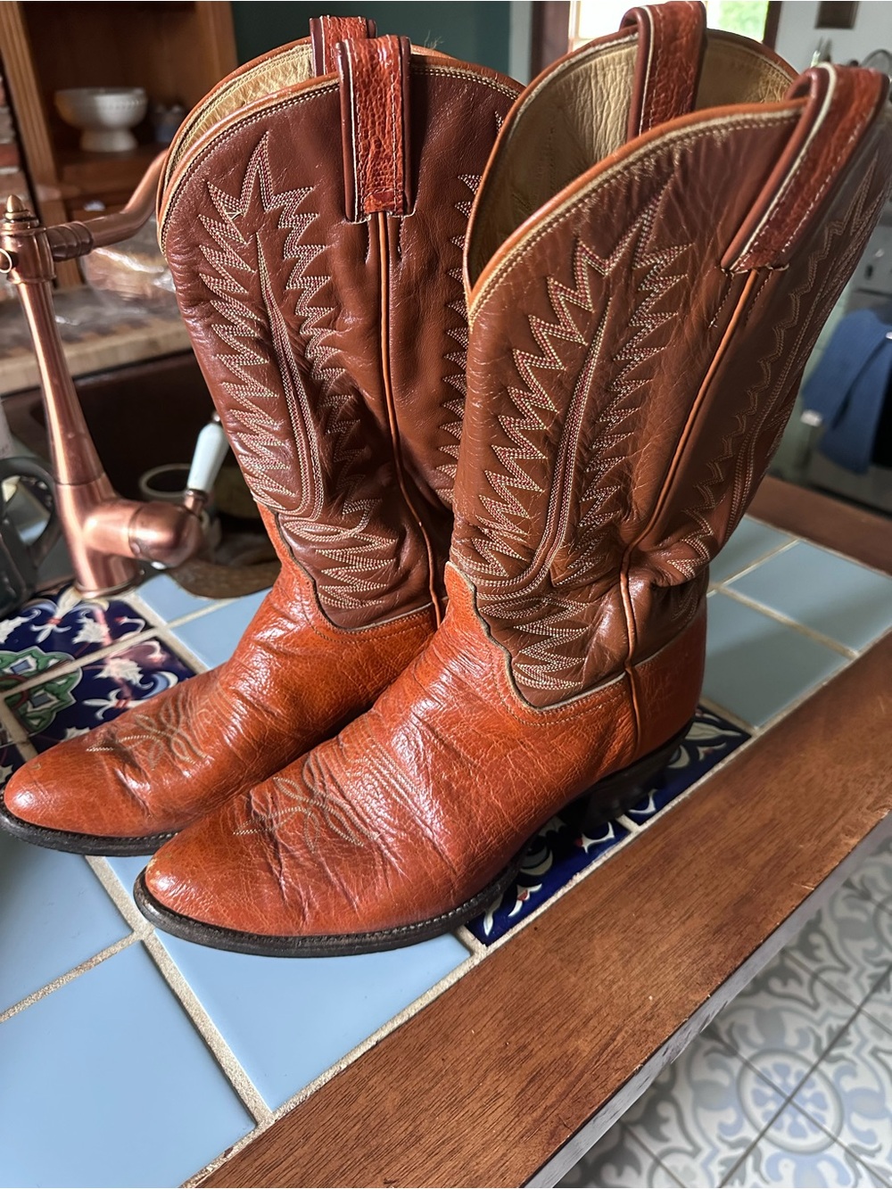 Tony Lama Chestnut Brown Leather Western Cowboy Boots